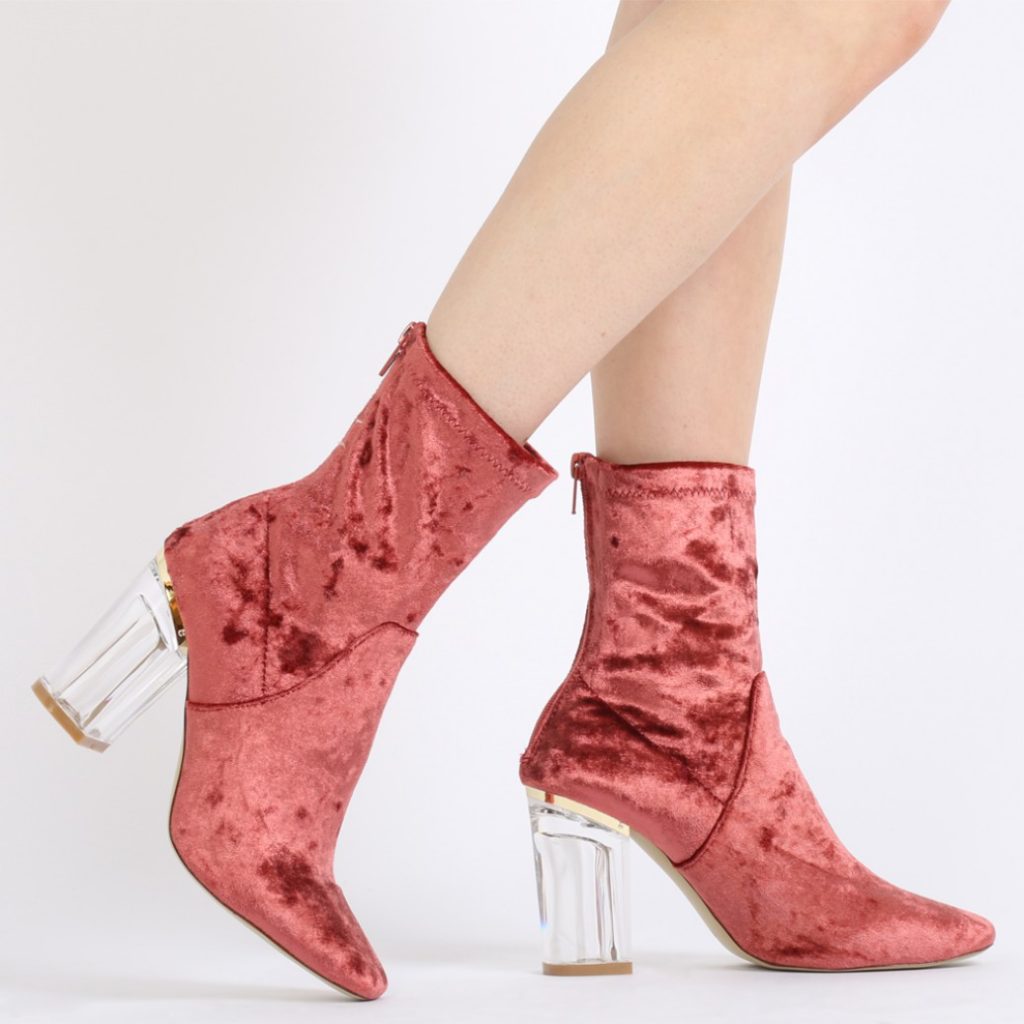 Pink crushed velvet boots sales