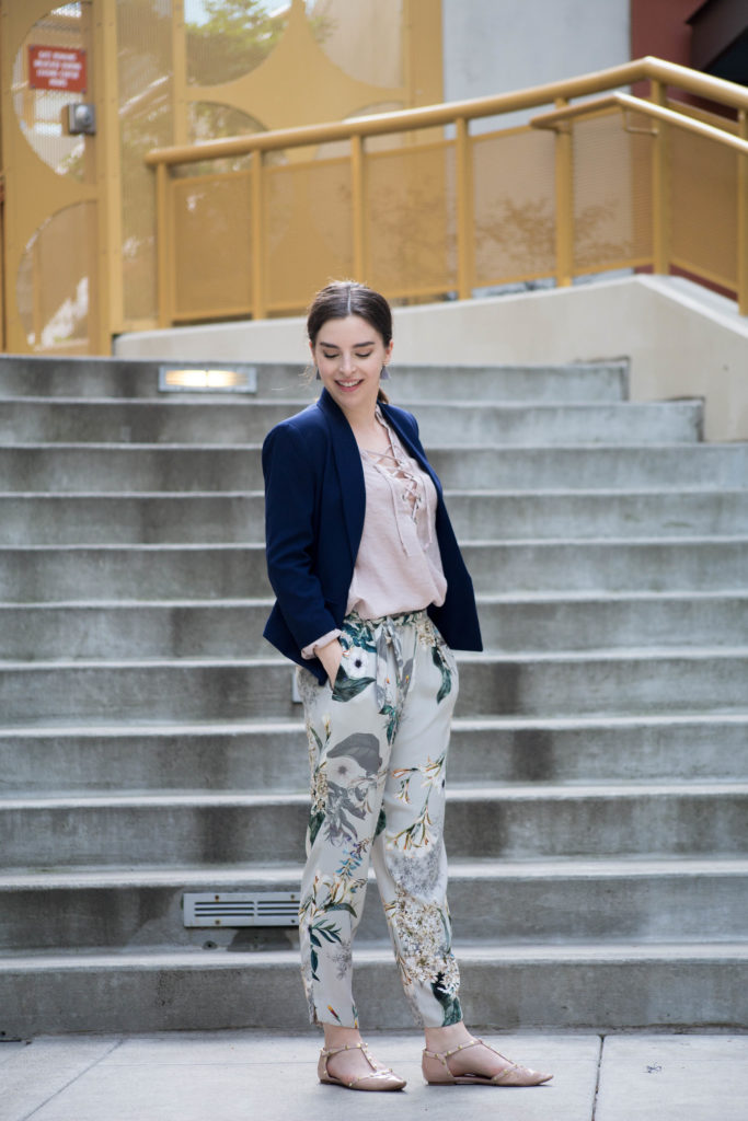 Cute work outfit with floral pants