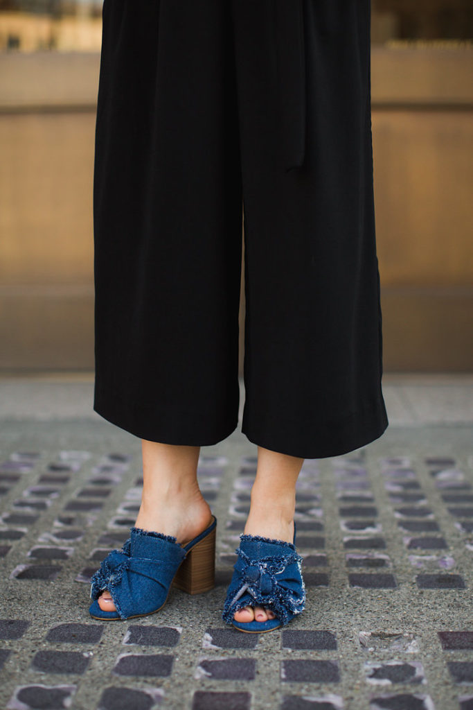 MIA Denim Tie Mules and black culottes