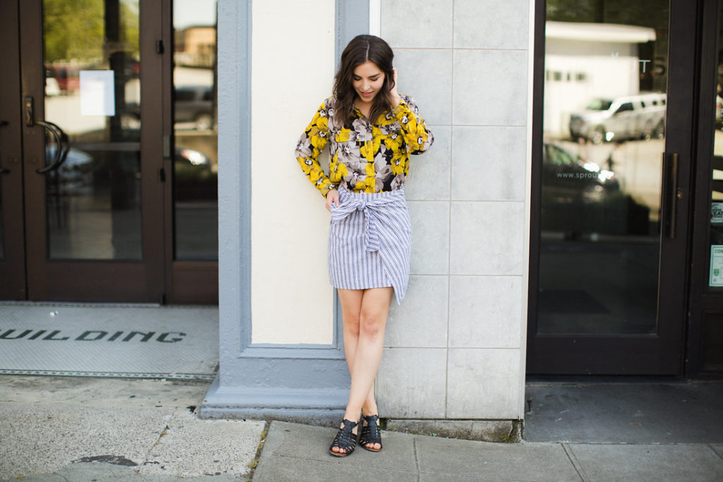 Wrap mini skirt and yellow summer fashion trend 2017 seattle blogger
