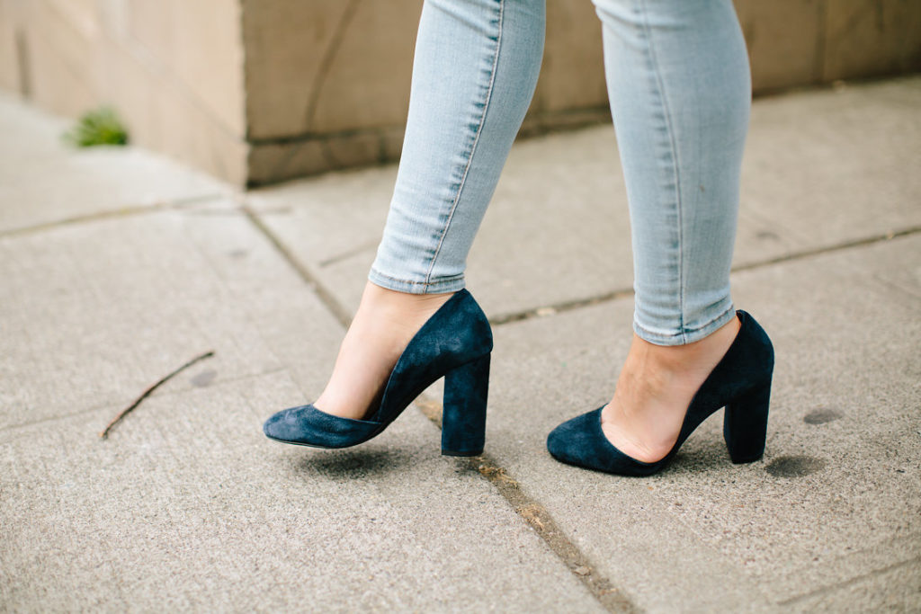 BCBG Navy blue suede chunky heels