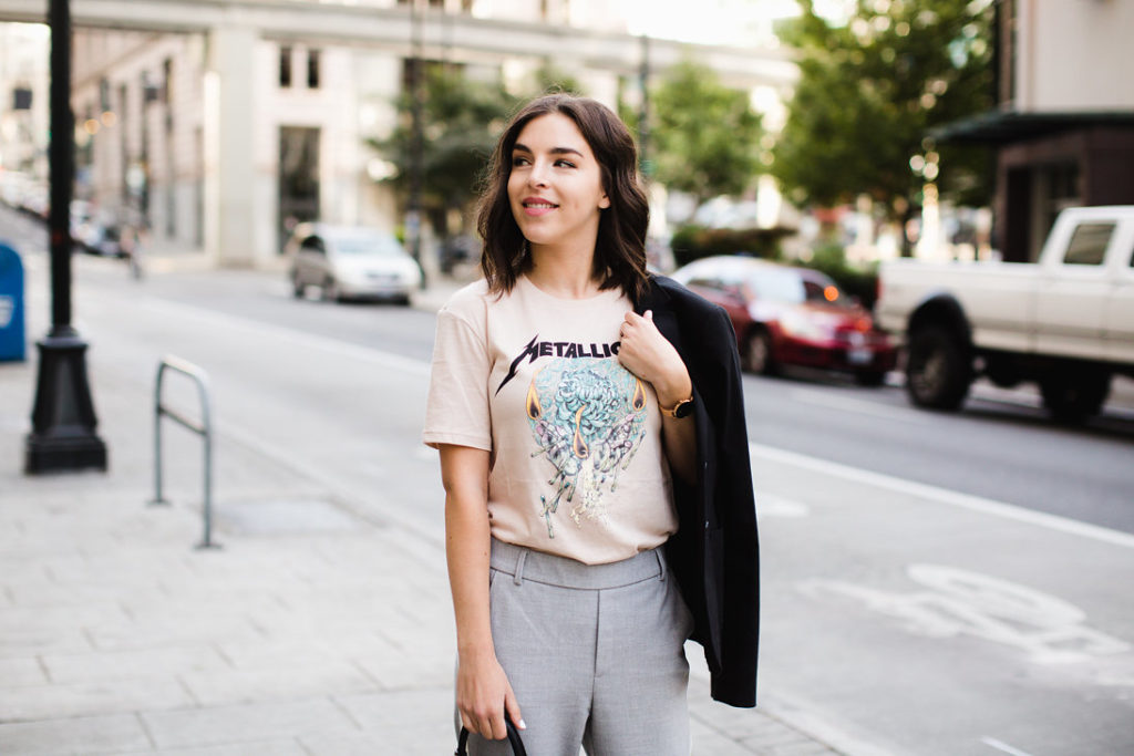 Light pink Metallica rocker tee women's