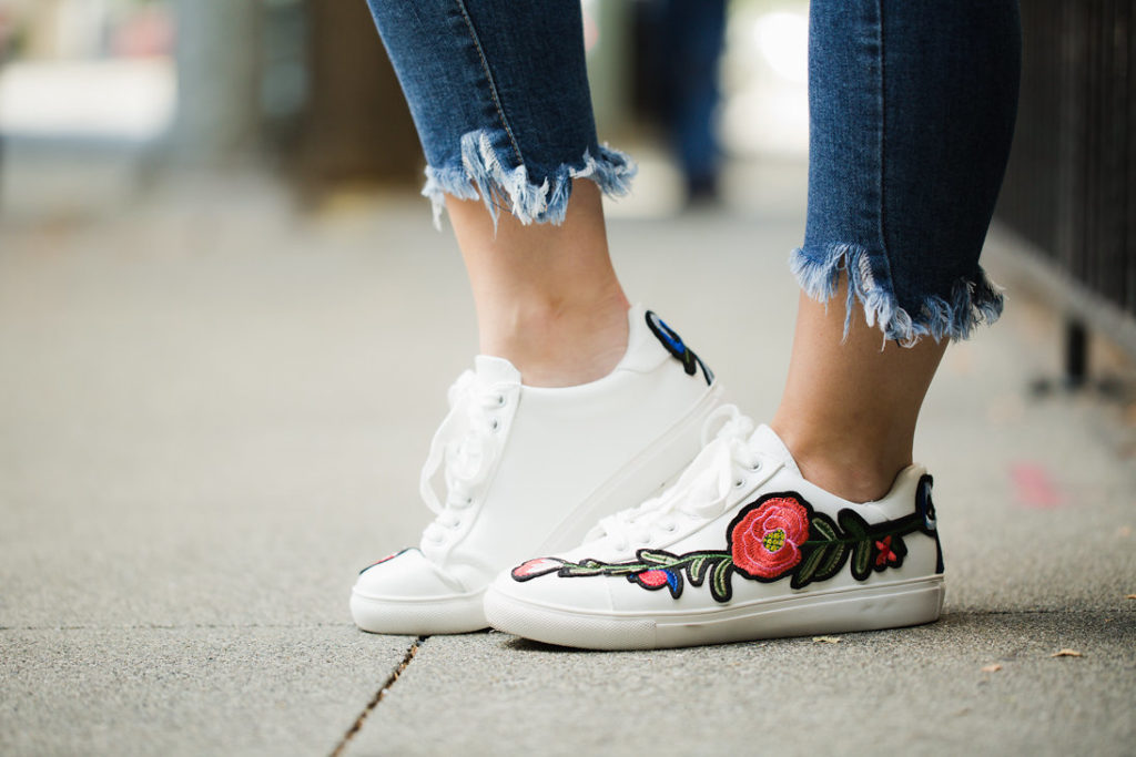 White Embroidered floral sneakers