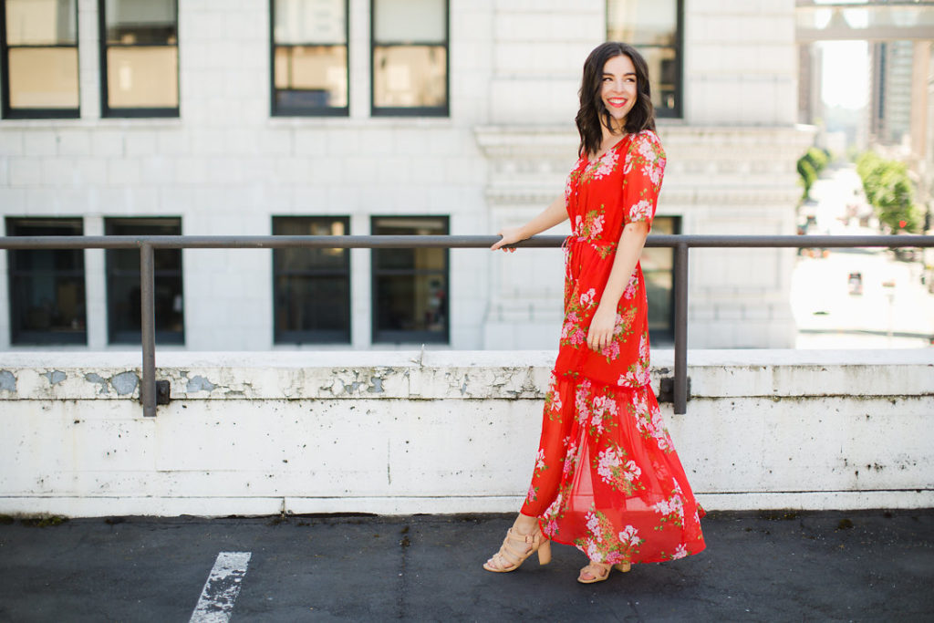 Affordable Clothing that Looks Expensive Who What Wear Red Floral Dress 4