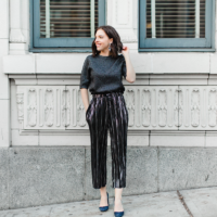 Topshop Metallic pleated pants New Year's Eve outfit fashion blogger (4)